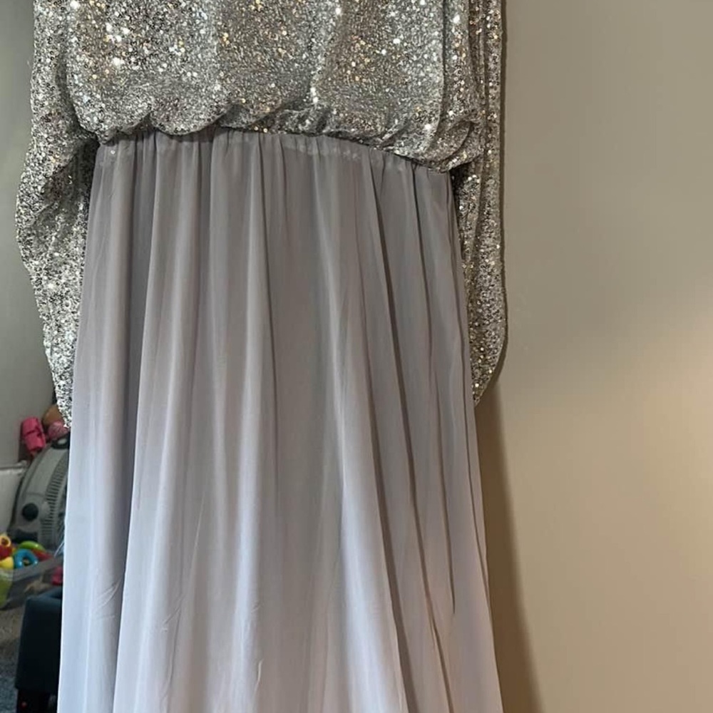 Silver Sequin and Gray Chiffon Dress